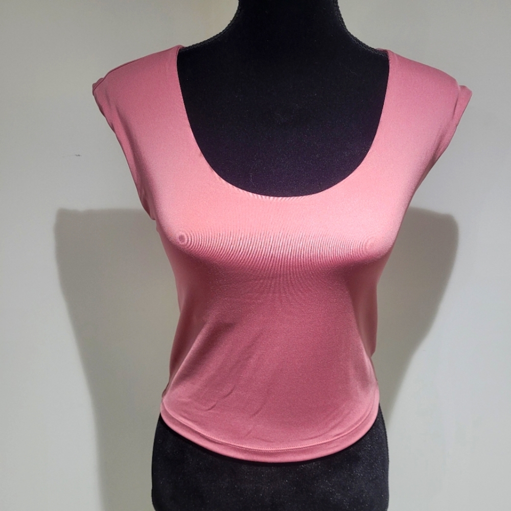 Joe Fresh Active Women's Cropped Sleeveless Athletic Top Small Pink Shelf Bra